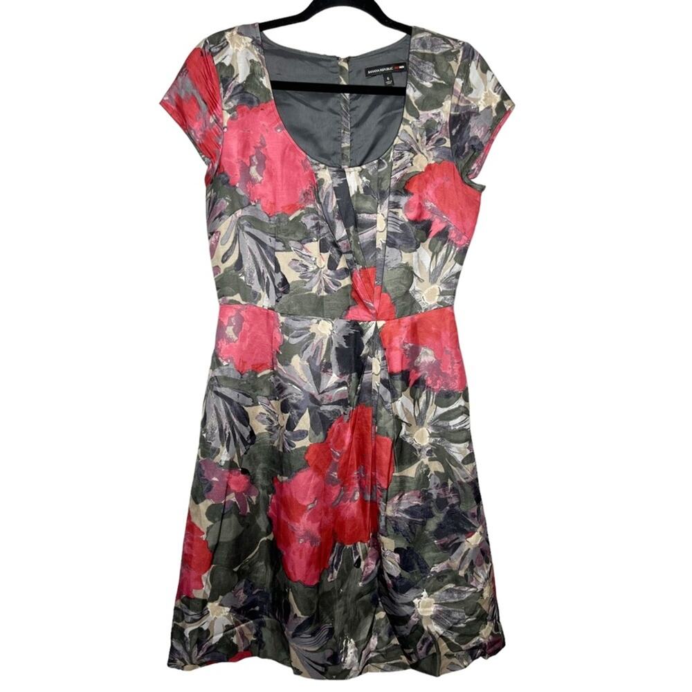 BANANA REPUBLIC x MADMEN / gray red floral linen blend a-line dress / 6